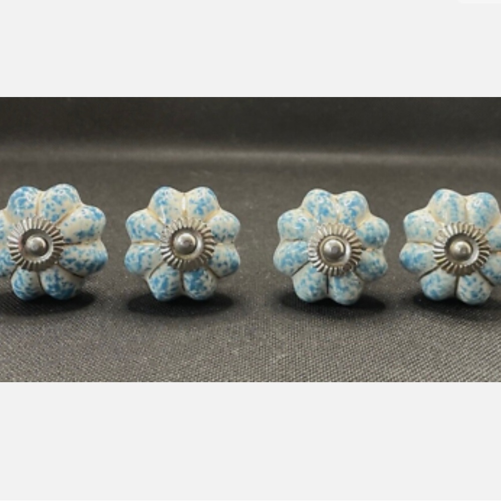 Set of 4 Handmade Ceramic Blue & White Speckled Drawer Cabinet Knobs